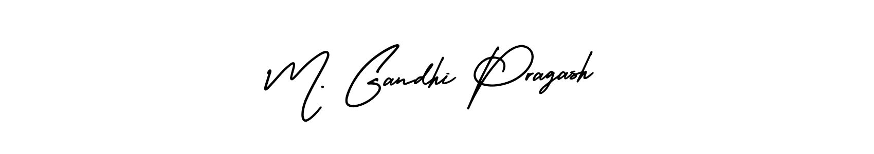 You should practise on your own different ways (AmerikaSignatureDemo-Regular) to write your name (M. Gandhi Pragash) in signature. don't let someone else do it for you. M. Gandhi Pragash signature style 3 images and pictures png