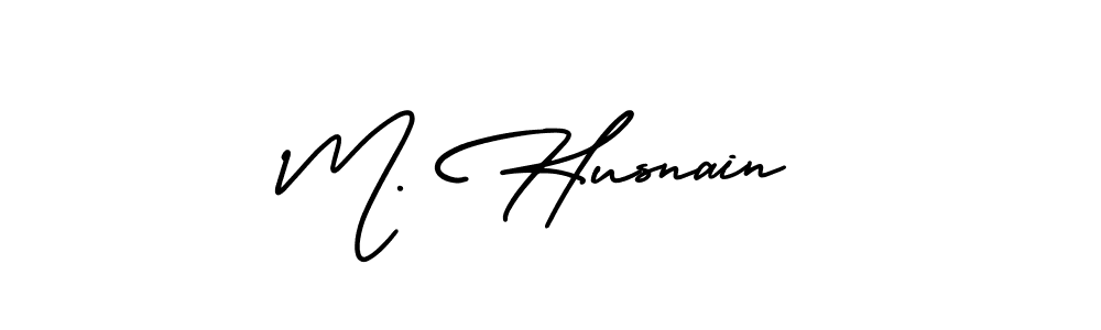 The best way (AmerikaSignatureDemo-Regular) to make a short signature is to pick only two or three words in your name. The name M. Husnain include a total of six letters. For converting this name. M. Husnain signature style 3 images and pictures png