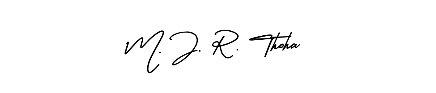 This is the best signature style for the M. J. R. Thoha name. Also you like these signature font (AmerikaSignatureDemo-Regular). Mix name signature. M. J. R. Thoha signature style 3 images and pictures png