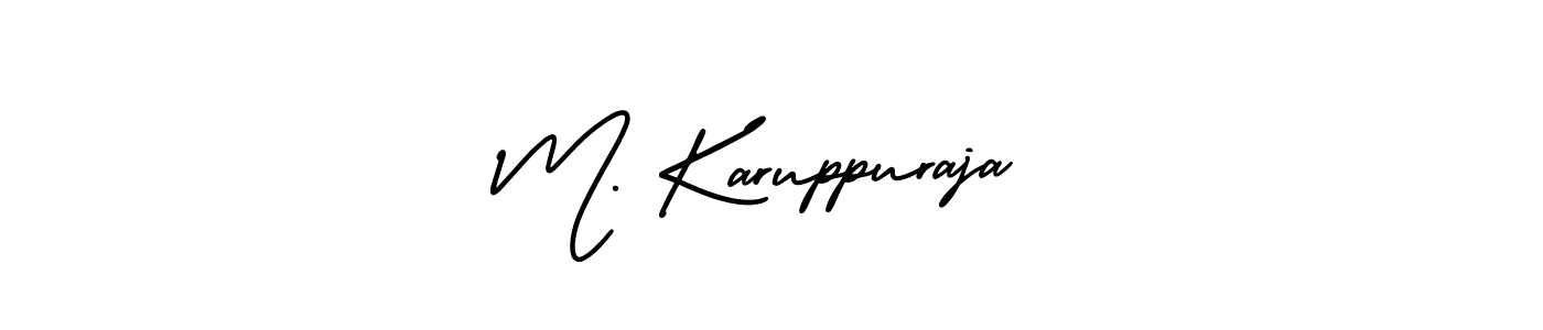 You should practise on your own different ways (AmerikaSignatureDemo-Regular) to write your name (M. Karuppuraja) in signature. don't let someone else do it for you. M. Karuppuraja signature style 3 images and pictures png