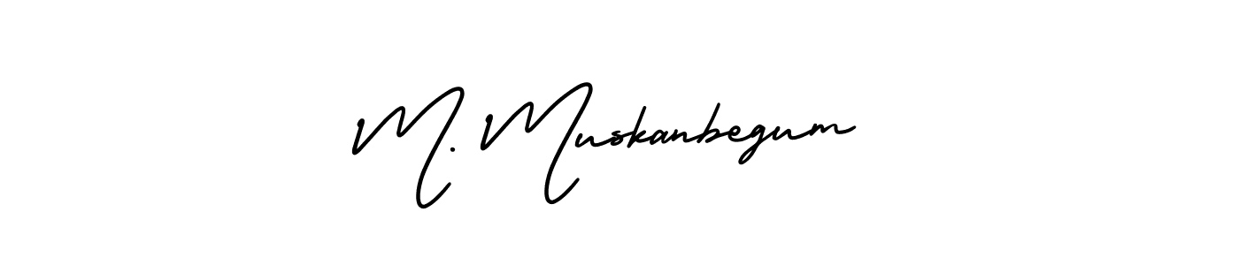 This is the best signature style for the M. Muskanbegum name. Also you like these signature font (AmerikaSignatureDemo-Regular). Mix name signature. M. Muskanbegum signature style 3 images and pictures png