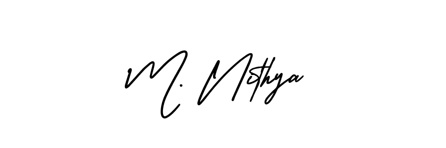 Similarly AmerikaSignatureDemo-Regular is the best handwritten signature design. Signature creator online .You can use it as an online autograph creator for name M. Nithya. M. Nithya signature style 3 images and pictures png