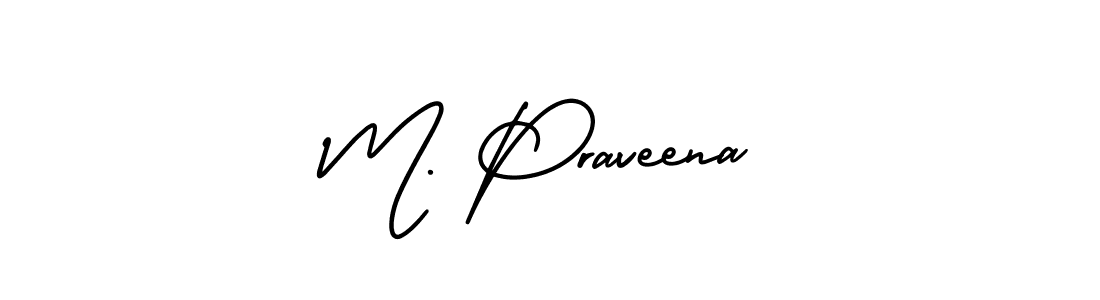 You should practise on your own different ways (AmerikaSignatureDemo-Regular) to write your name (M. Praveena) in signature. don't let someone else do it for you. M. Praveena signature style 3 images and pictures png