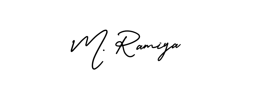 AmerikaSignatureDemo-Regular is a professional signature style that is perfect for those who want to add a touch of class to their signature. It is also a great choice for those who want to make their signature more unique. Get M. Ramiya name to fancy signature for free. M. Ramiya signature style 3 images and pictures png