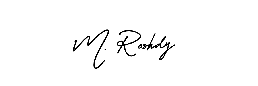 This is the best signature style for the M. Roshdy name. Also you like these signature font (AmerikaSignatureDemo-Regular). Mix name signature. M. Roshdy signature style 3 images and pictures png