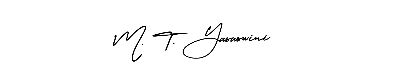 The best way (AmerikaSignatureDemo-Regular) to make a short signature is to pick only two or three words in your name. The name M. T. Yasaswini include a total of six letters. For converting this name. M. T. Yasaswini signature style 3 images and pictures png