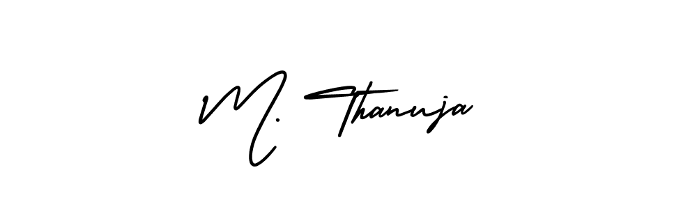 The best way (AmerikaSignatureDemo-Regular) to make a short signature is to pick only two or three words in your name. The name M. Thanuja include a total of six letters. For converting this name. M. Thanuja signature style 3 images and pictures png