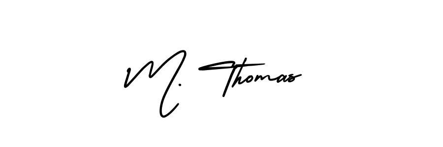 You should practise on your own different ways (AmerikaSignatureDemo-Regular) to write your name (M. Thomas) in signature. don't let someone else do it for you. M. Thomas signature style 3 images and pictures png