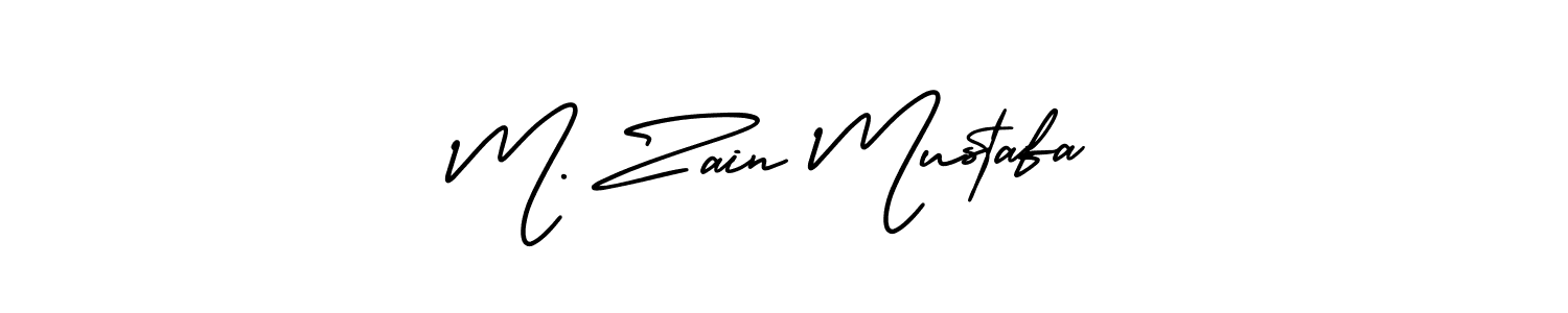 The best way (AmerikaSignatureDemo-Regular) to make a short signature is to pick only two or three words in your name. The name M. Zain Mustafa include a total of six letters. For converting this name. M. Zain Mustafa signature style 3 images and pictures png