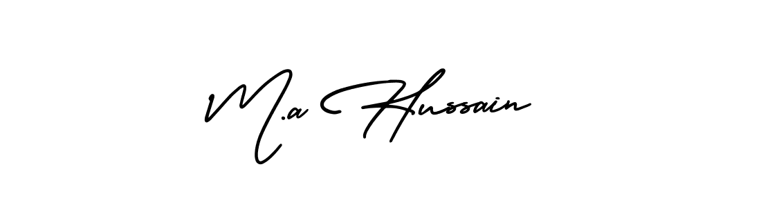 You should practise on your own different ways (AmerikaSignatureDemo-Regular) to write your name (M.a Hussain) in signature. don't let someone else do it for you. M.a Hussain signature style 3 images and pictures png