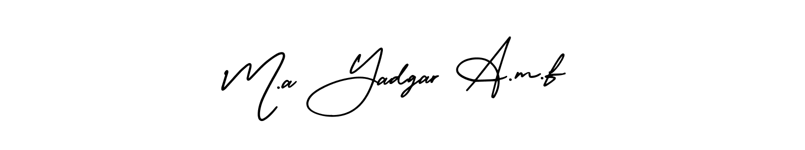 This is the best signature style for the M.a Yadgar A.m.f name. Also you like these signature font (AmerikaSignatureDemo-Regular). Mix name signature. M.a Yadgar A.m.f signature style 3 images and pictures png