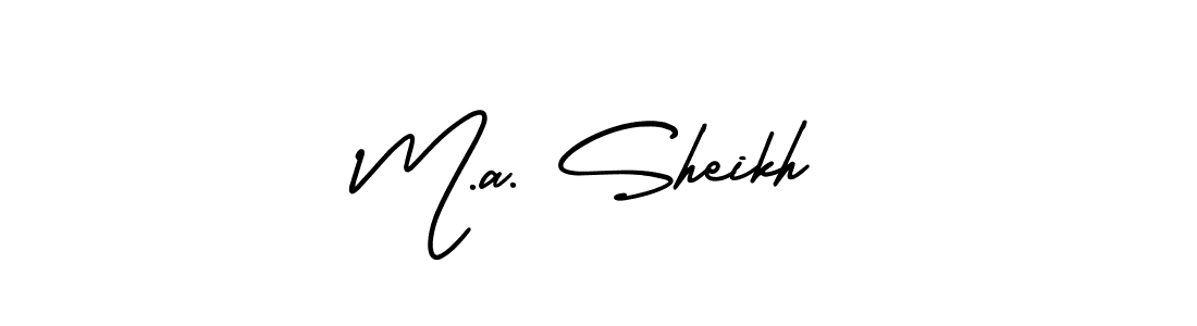 You should practise on your own different ways (AmerikaSignatureDemo-Regular) to write your name (M.a. Sheikh) in signature. don't let someone else do it for you. M.a. Sheikh signature style 3 images and pictures png