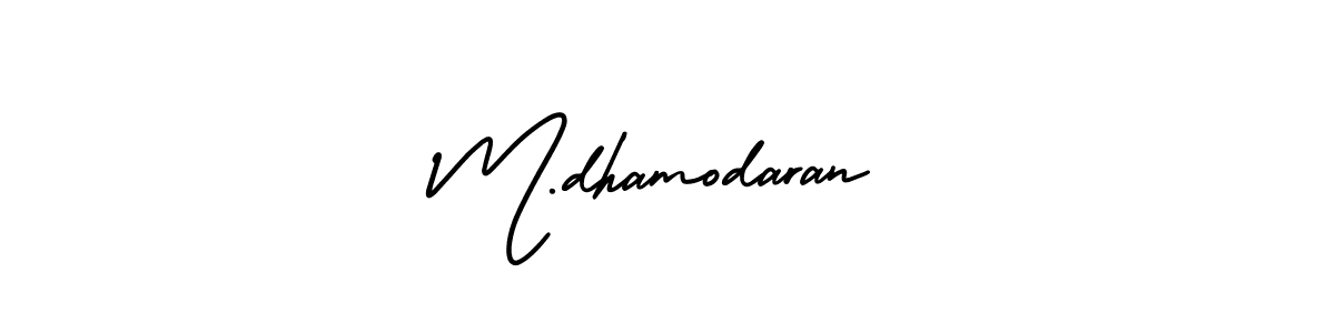 You should practise on your own different ways (AmerikaSignatureDemo-Regular) to write your name (M.dhamodaran) in signature. don't let someone else do it for you. M.dhamodaran signature style 3 images and pictures png