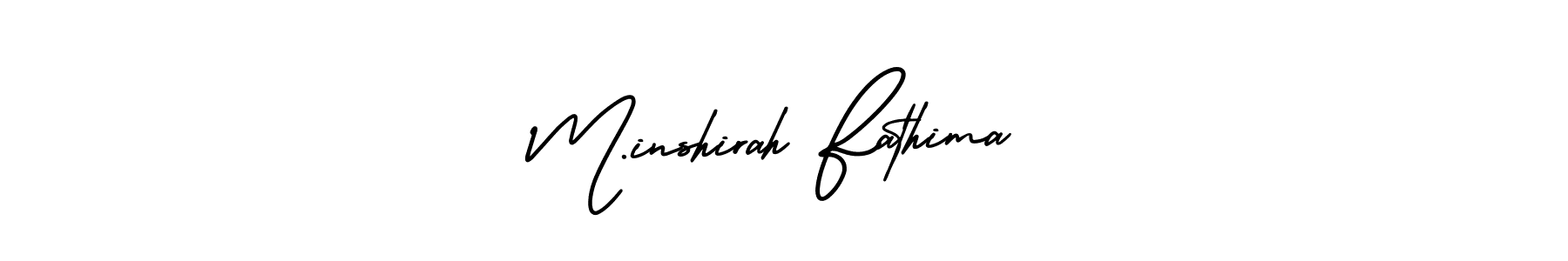 You should practise on your own different ways (AmerikaSignatureDemo-Regular) to write your name (M.inshirah Fathima) in signature. don't let someone else do it for you. M.inshirah Fathima signature style 3 images and pictures png