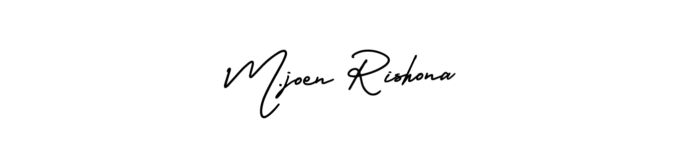 You should practise on your own different ways (AmerikaSignatureDemo-Regular) to write your name (M.joen Rishona) in signature. don't let someone else do it for you. M.joen Rishona signature style 3 images and pictures png