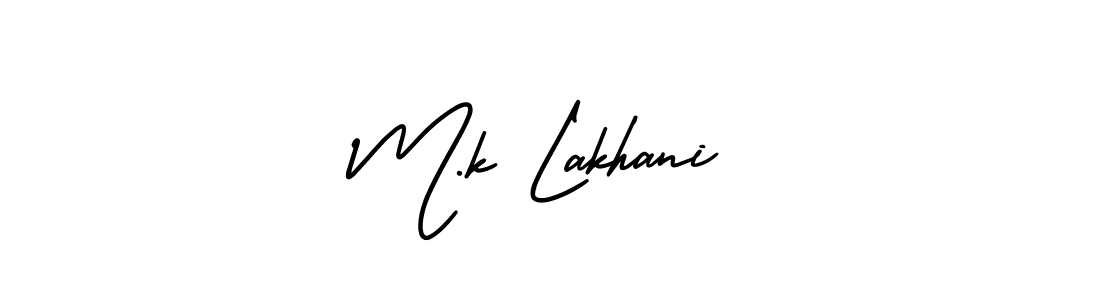 The best way (AmerikaSignatureDemo-Regular) to make a short signature is to pick only two or three words in your name. The name M.k Lakhani include a total of six letters. For converting this name. M.k Lakhani signature style 3 images and pictures png