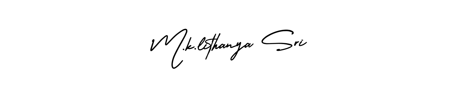 How to Draw M.k.lithanya Sri signature style? AmerikaSignatureDemo-Regular is a latest design signature styles for name M.k.lithanya Sri. M.k.lithanya Sri signature style 3 images and pictures png