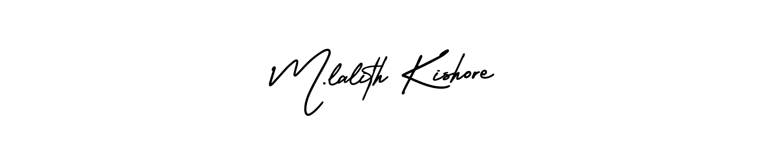 The best way (AmerikaSignatureDemo-Regular) to make a short signature is to pick only two or three words in your name. The name M.lalith Kishore include a total of six letters. For converting this name. M.lalith Kishore signature style 3 images and pictures png