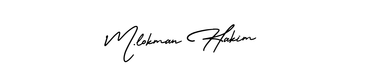 The best way (AmerikaSignatureDemo-Regular) to make a short signature is to pick only two or three words in your name. The name M.lokman Hakim include a total of six letters. For converting this name. M.lokman Hakim signature style 3 images and pictures png