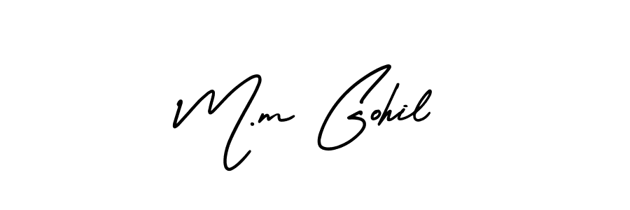 if you are searching for the best signature style for your name M.m Gohil. so please give up your signature search. here we have designed multiple signature styles  using AmerikaSignatureDemo-Regular. M.m Gohil signature style 3 images and pictures png