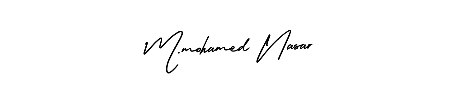 The best way (AmerikaSignatureDemo-Regular) to make a short signature is to pick only two or three words in your name. The name M.mohamed Nasar include a total of six letters. For converting this name. M.mohamed Nasar signature style 3 images and pictures png