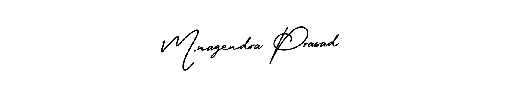 You should practise on your own different ways (AmerikaSignatureDemo-Regular) to write your name (M.nagendra Prasad) in signature. don't let someone else do it for you. M.nagendra Prasad signature style 3 images and pictures png