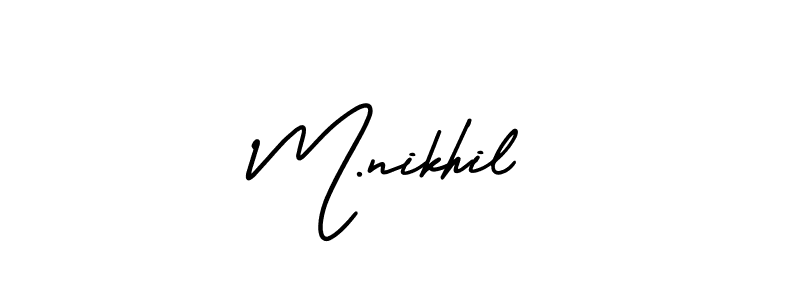 You should practise on your own different ways (AmerikaSignatureDemo-Regular) to write your name (M.nikhil) in signature. don't let someone else do it for you. M.nikhil signature style 3 images and pictures png