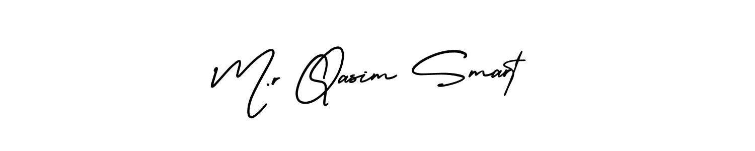 The best way (AmerikaSignatureDemo-Regular) to make a short signature is to pick only two or three words in your name. The name M.r Qasim Smart include a total of six letters. For converting this name. M.r Qasim Smart signature style 3 images and pictures png