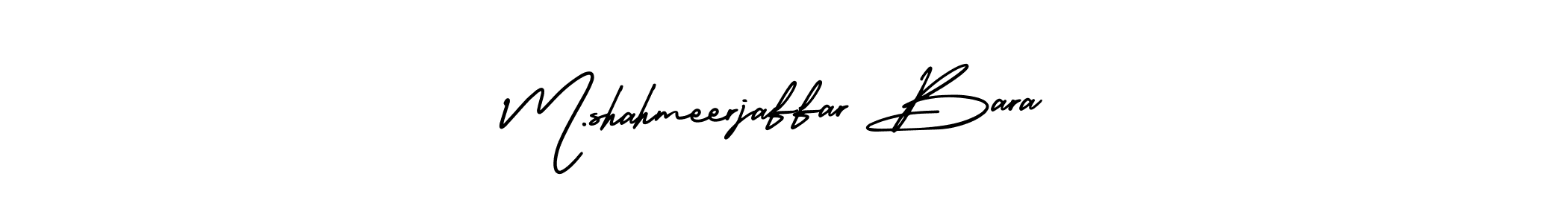 You should practise on your own different ways (AmerikaSignatureDemo-Regular) to write your name (M.shahmeerjaffar Bara) in signature. don't let someone else do it for you. M.shahmeerjaffar Bara signature style 3 images and pictures png