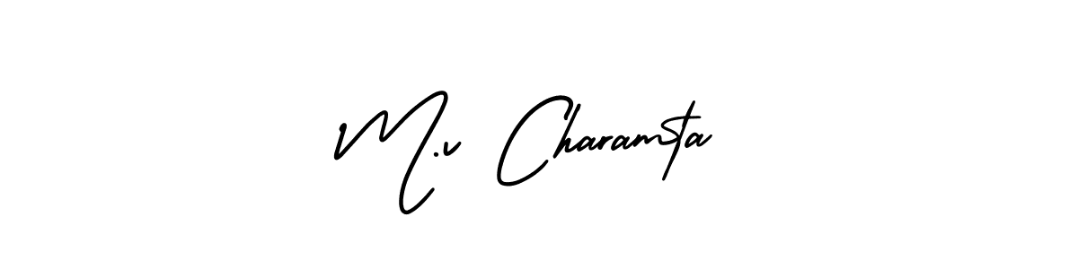 if you are searching for the best signature style for your name M.v Charamta. so please give up your signature search. here we have designed multiple signature styles  using AmerikaSignatureDemo-Regular. M.v Charamta signature style 3 images and pictures png