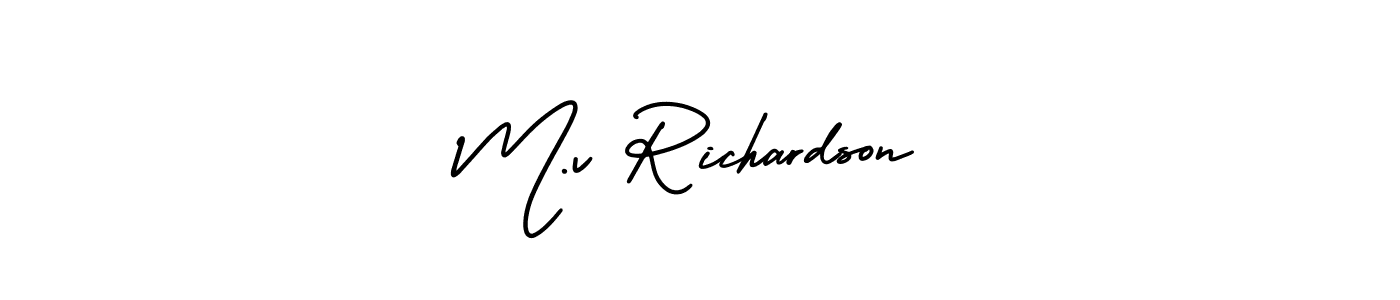 AmerikaSignatureDemo-Regular is a professional signature style that is perfect for those who want to add a touch of class to their signature. It is also a great choice for those who want to make their signature more unique. Get M.v Richardson name to fancy signature for free. M.v Richardson signature style 3 images and pictures png