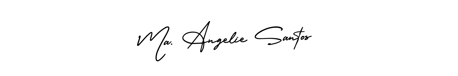 You should practise on your own different ways (AmerikaSignatureDemo-Regular) to write your name (Ma. Angelie Santos) in signature. don't let someone else do it for you. Ma. Angelie Santos signature style 3 images and pictures png