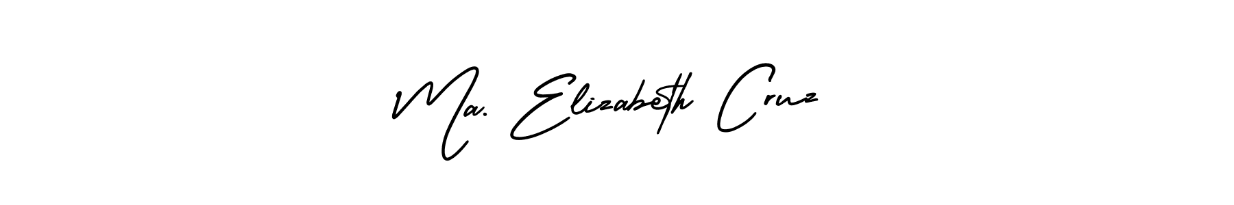 You should practise on your own different ways (AmerikaSignatureDemo-Regular) to write your name (Ma. Elizabeth Cruz) in signature. don't let someone else do it for you. Ma. Elizabeth Cruz signature style 3 images and pictures png