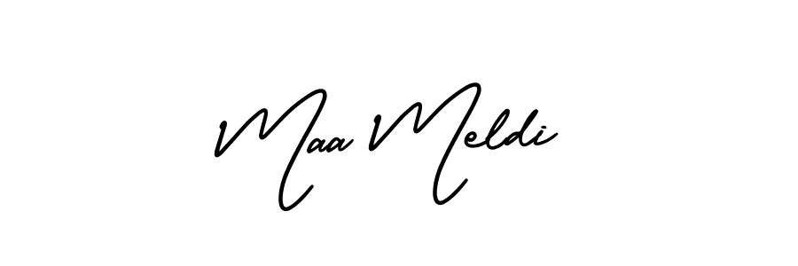 The best way (AmerikaSignatureDemo-Regular) to make a short signature is to pick only two or three words in your name. The name Maa Meldi include a total of six letters. For converting this name. Maa Meldi signature style 3 images and pictures png