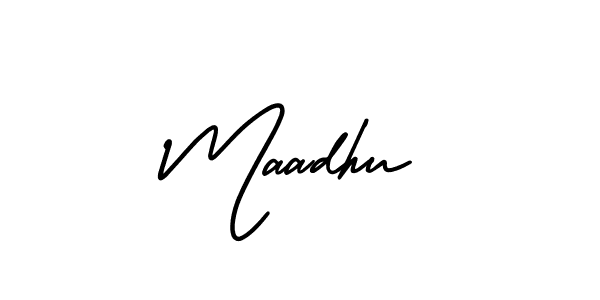 How to make Maadhu name signature. Use AmerikaSignatureDemo-Regular style for creating short signs online. This is the latest handwritten sign. Maadhu signature style 3 images and pictures png