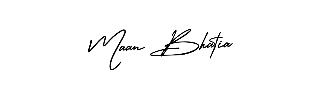 You should practise on your own different ways (AmerikaSignatureDemo-Regular) to write your name (Maan Bhatia) in signature. don't let someone else do it for you. Maan Bhatia signature style 3 images and pictures png