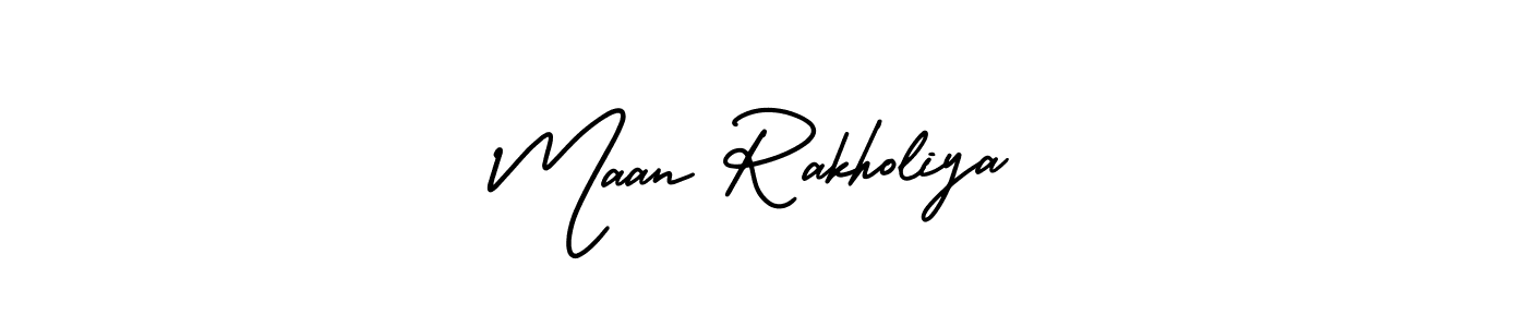 The best way (AmerikaSignatureDemo-Regular) to make a short signature is to pick only two or three words in your name. The name Maan Rakholiya include a total of six letters. For converting this name. Maan Rakholiya signature style 3 images and pictures png