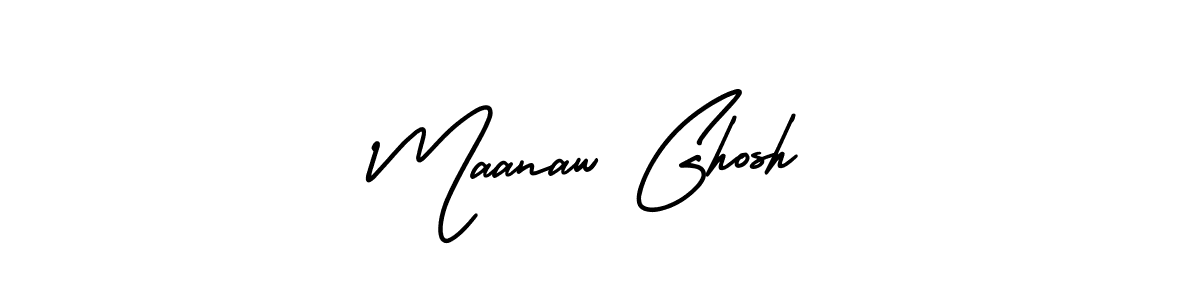 You should practise on your own different ways (AmerikaSignatureDemo-Regular) to write your name (Maanaw Ghosh) in signature. don't let someone else do it for you. Maanaw Ghosh signature style 3 images and pictures png