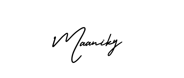 Maaniky stylish signature style. Best Handwritten Sign (AmerikaSignatureDemo-Regular) for my name. Handwritten Signature Collection Ideas for my name Maaniky. Maaniky signature style 3 images and pictures png