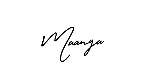You should practise on your own different ways (AmerikaSignatureDemo-Regular) to write your name (Maanya) in signature. don't let someone else do it for you. Maanya signature style 3 images and pictures png