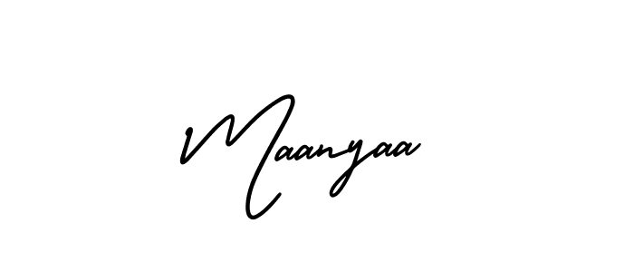 You should practise on your own different ways (AmerikaSignatureDemo-Regular) to write your name (Maanyaa) in signature. don't let someone else do it for you. Maanyaa signature style 3 images and pictures png