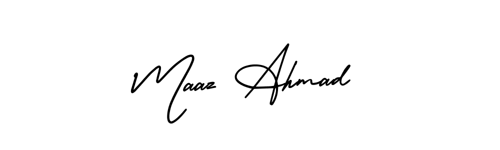 Use a signature maker to create a handwritten signature online. With this signature software, you can design (AmerikaSignatureDemo-Regular) your own signature for name Maaz Ahmad. Maaz Ahmad signature style 3 images and pictures png