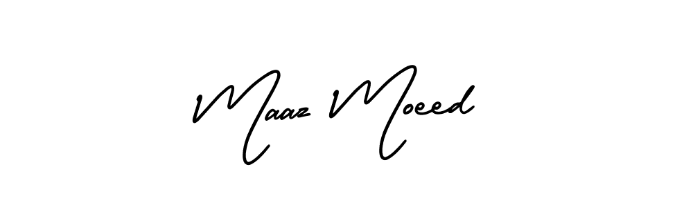 This is the best signature style for the Maaz Moeed name. Also you like these signature font (AmerikaSignatureDemo-Regular). Mix name signature. Maaz Moeed signature style 3 images and pictures png