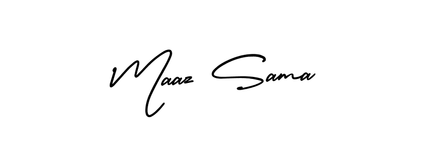 You should practise on your own different ways (AmerikaSignatureDemo-Regular) to write your name (Maaz Sama) in signature. don't let someone else do it for you. Maaz Sama signature style 3 images and pictures png