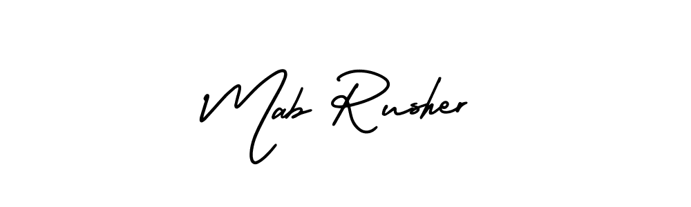 You should practise on your own different ways (AmerikaSignatureDemo-Regular) to write your name (Mab Rusher) in signature. don't let someone else do it for you. Mab Rusher signature style 3 images and pictures png