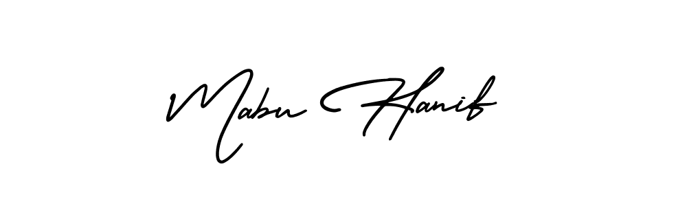 You should practise on your own different ways (AmerikaSignatureDemo-Regular) to write your name (Mabu Hanif) in signature. don't let someone else do it for you. Mabu Hanif signature style 3 images and pictures png