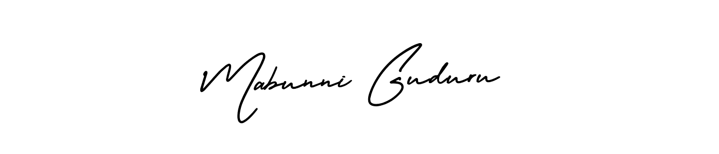 AmerikaSignatureDemo-Regular is a professional signature style that is perfect for those who want to add a touch of class to their signature. It is also a great choice for those who want to make their signature more unique. Get Mabunni Guduru name to fancy signature for free. Mabunni Guduru signature style 3 images and pictures png