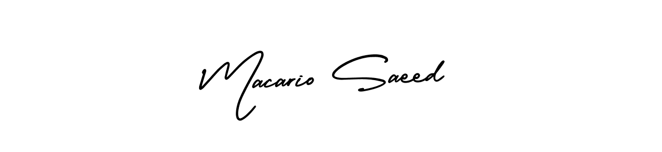 This is the best signature style for the Macario Saeed name. Also you like these signature font (AmerikaSignatureDemo-Regular). Mix name signature. Macario Saeed signature style 3 images and pictures png