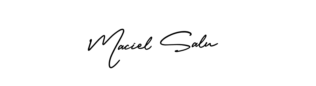 AmerikaSignatureDemo-Regular is a professional signature style that is perfect for those who want to add a touch of class to their signature. It is also a great choice for those who want to make their signature more unique. Get Maciel Salu name to fancy signature for free. Maciel Salu signature style 3 images and pictures png