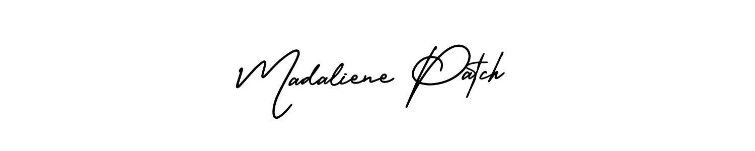 The best way (AmerikaSignatureDemo-Regular) to make a short signature is to pick only two or three words in your name. The name Madaliene Patch include a total of six letters. For converting this name. Madaliene Patch signature style 3 images and pictures png